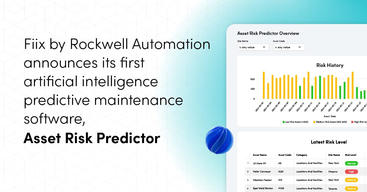 Fiix by Rockwell Automation announces its first artificial intelligence predictive maintenance software, Asset Risk Predictor