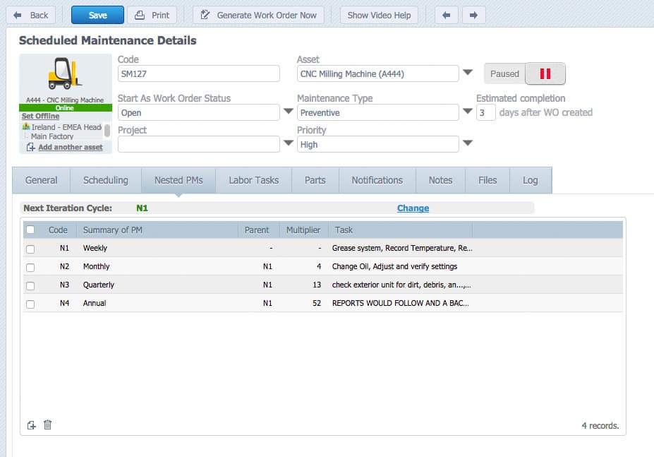 Nested Preventive Maintenance Or Nested Pms