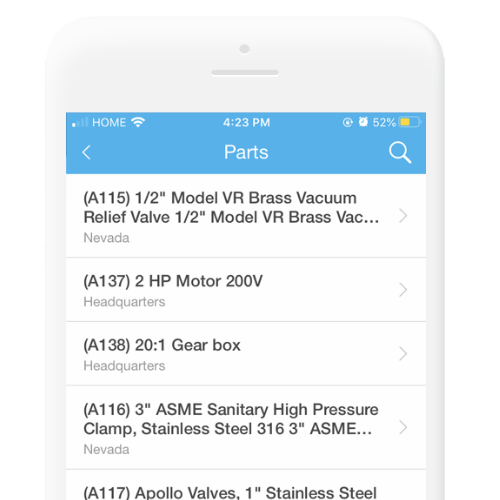 Mobile view of Fiix's inventory tracking and reporting section