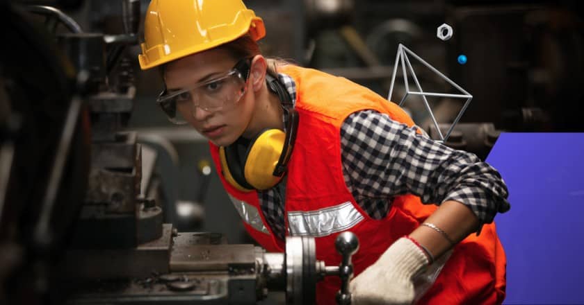 Female maintenance worker with hard hat