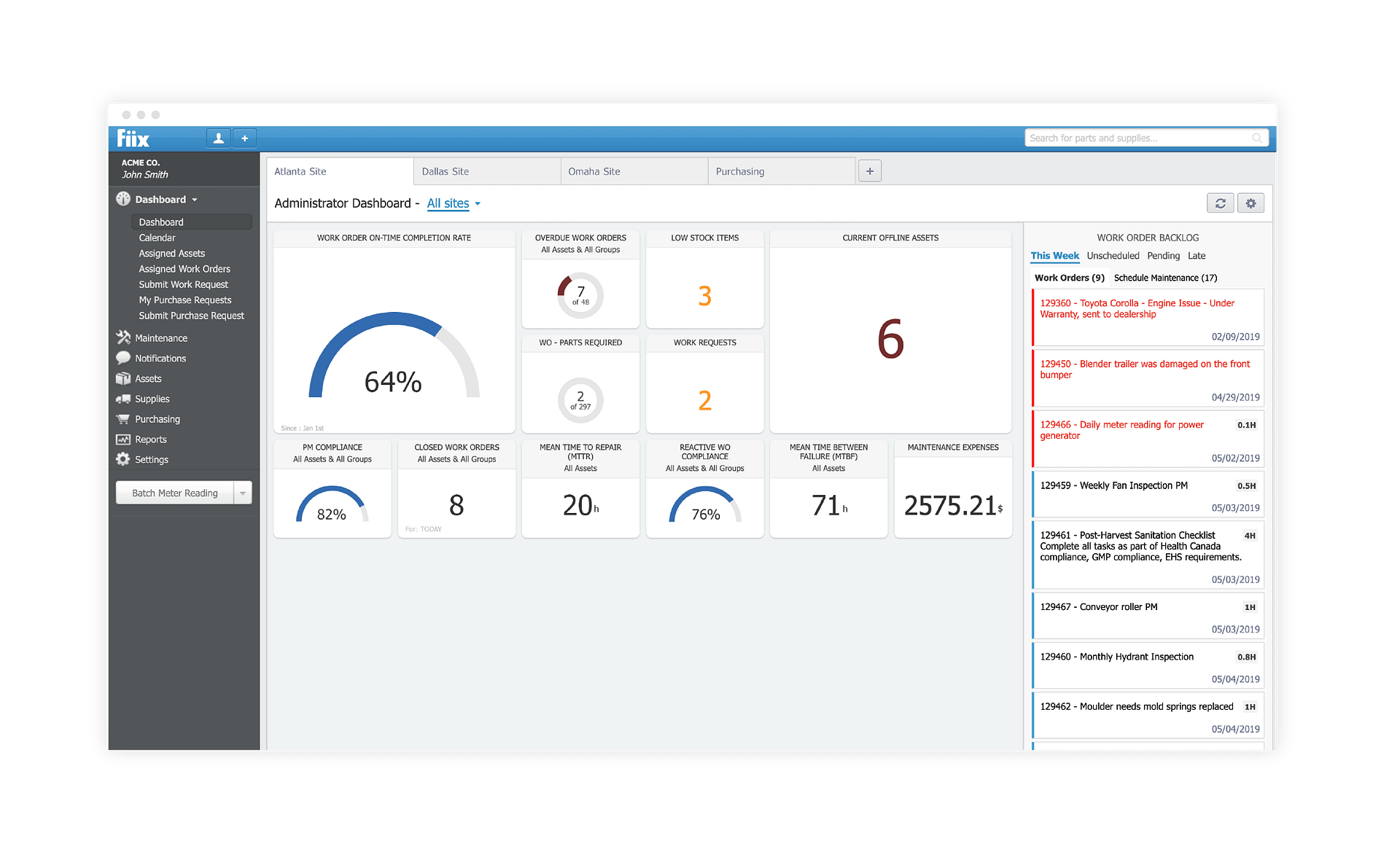 Fiix dashboard