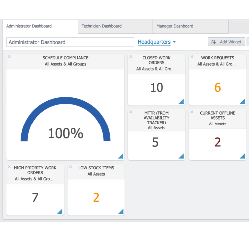 Tablet view of Fiix's admin dashboard